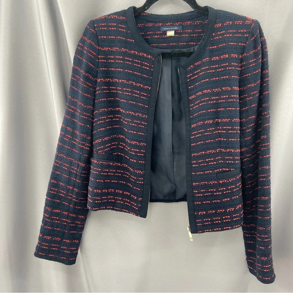 Tommy Hilfiger Zip Front Tweed Blazer Jacket Blue Red Front Pockets Size 6 - Picture 8 of 12